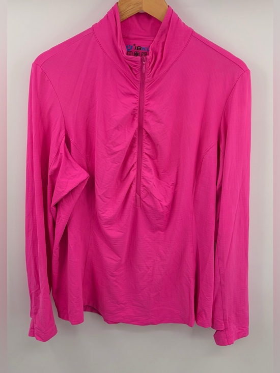 IBKUL Tops - IBKUL hot pink golf rouched long sleeve half zip mock neck top women’s XXL